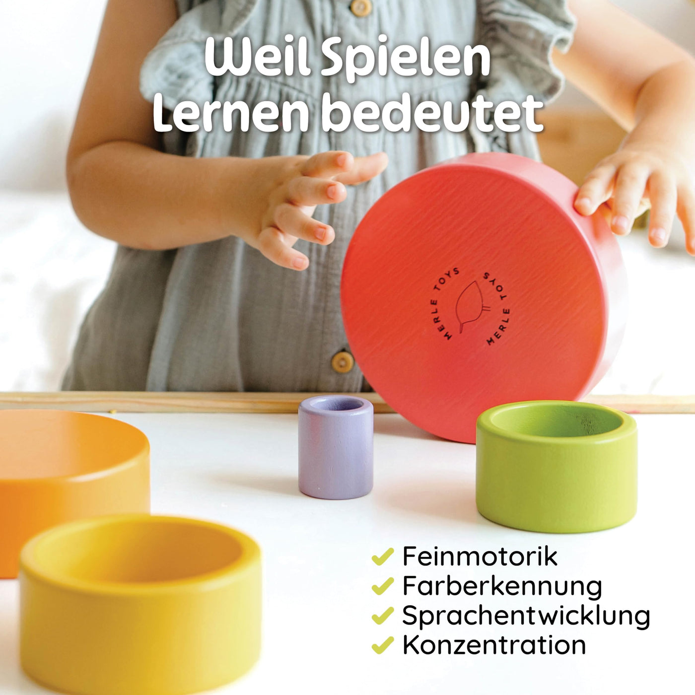 Merle Toys® Stapelbecher Baby Spielzeug, 100% FSC-Zertifiziert, 6X Stapelbecher ab 1 Jahr, Stapelturm Baby Holz, Stapelturm ab 1 Jahr, Stacking Cups, fördert Motorik und Kreativität, 2025 EDT