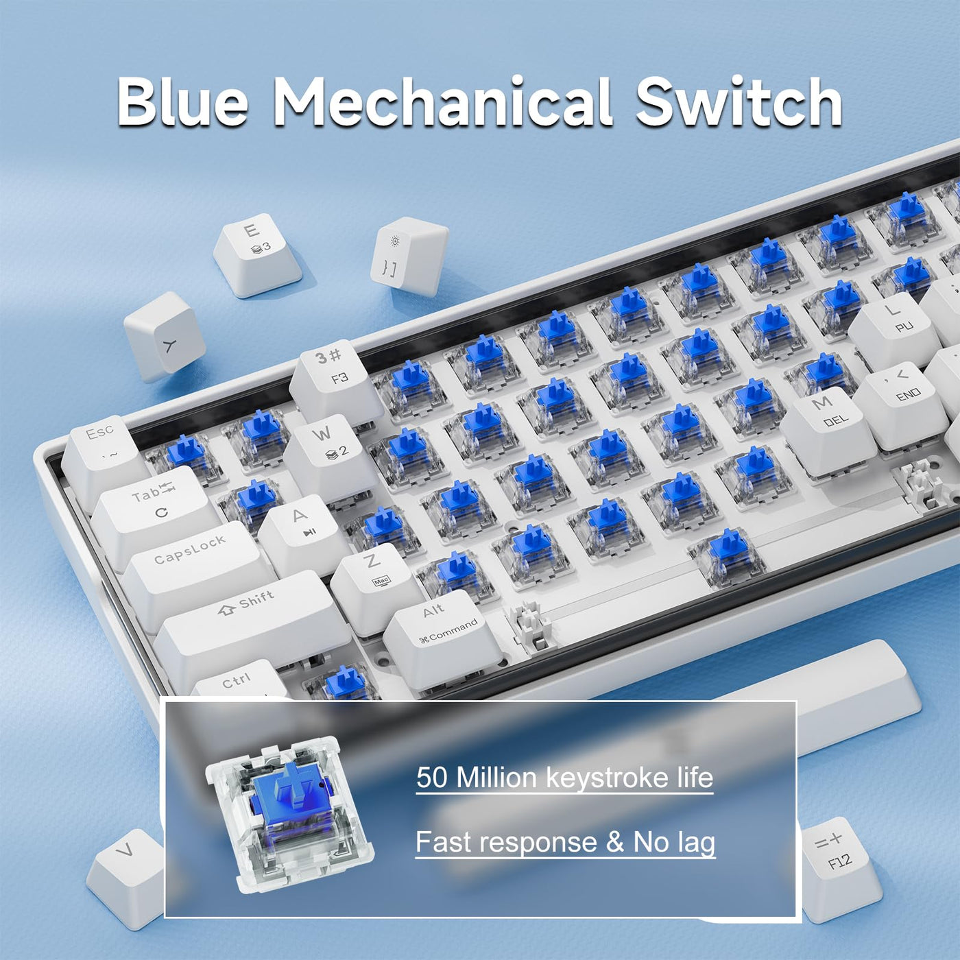 KEMOVE K61SE Gaming Tastatur, 60% Mechanische Tastatur mit Blauen Clicky Switches, RGB-Hintergrundbeleuchtung, Anti-Ghosting, Ultra-Kompakt 61 Tasten US-Layout, für PC Windows Gamer Typist, Weiß