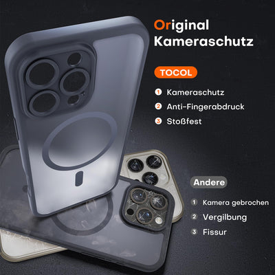 TOCOL 3 in 1 für iPhone 16 Pro Hülle für Magsafe, mit 2 Schutzglas, Vollständiger Kameraschutz Stoßfest Kratzfest Magnetisch Handyhülle für iPhone 16 Pro Case, Schwarz