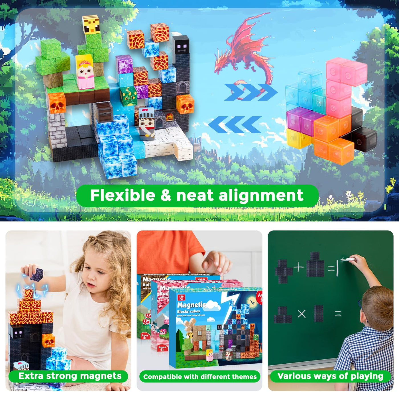 GraceDuck Magnetische Bausteine 150 Teile Magnetic Blocks Bauen Dark Forest Hell Castle Magnetspielzeug für Geschenke ab 3 4 5 6 7 8 9 Jahren Jungen und Mädchen Montessori kreative Kinderspielzeug