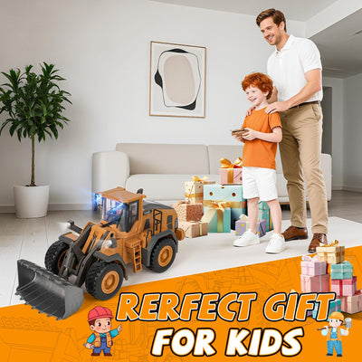 Ferngesteuerter Bagger Spielzeug Radlader Bulldozer mit Licht&Sound für Jungen 3-12 Jahre, 2,4GHz RC Bagger Bulldozer mit Metallschaufel, Baustellenfahrzeuge Kinder Geschenk für Geburtstag/Weihnachten