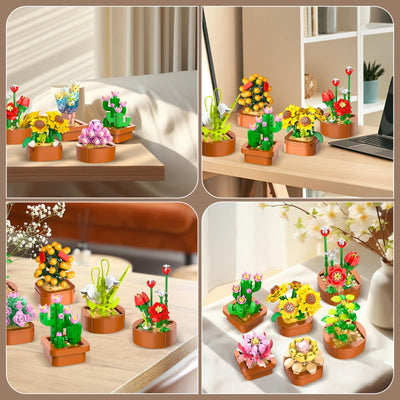 12 Blumen Sukkulenten 3.6MM Mini Bausätze – 1403 Stück Botanisches Set, Büro & Heimdekor, Blumenpflanzen, Bonsai Bausteinspielzeug, kreatives Bauprojekt für Erwachsene, Geschenke für Frauen Kinder 10+