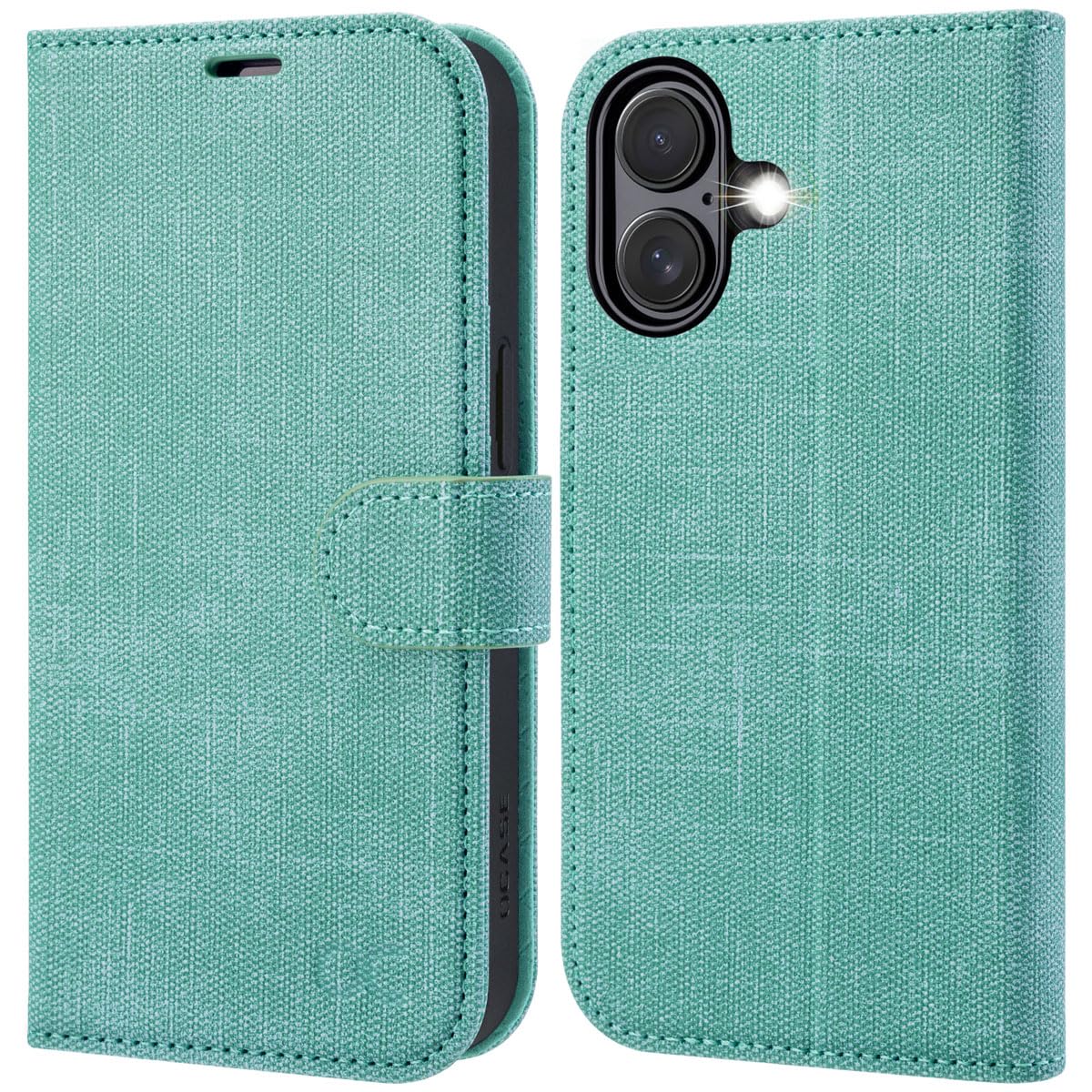 OCASE iPhone 16 Plus Hülle Handyhülle Premium PU Leder, Kartenfach Standfunktion, RFID Grhutzhülle Klapphülle Handytasche Lederhülle Kompatibel für iPhone 16 Plus (6,7 Zoll) Denim Grüne