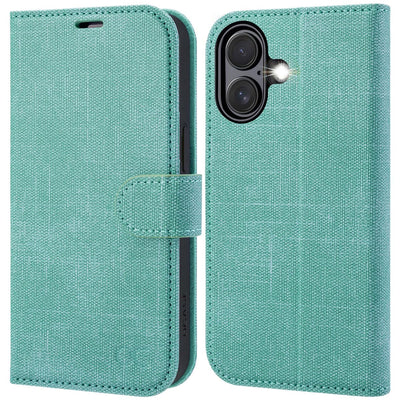 OCASE iPhone 16 Plus Hülle Handyhülle Premium PU Leder, Kartenfach Standfunktion, RFID Grhutzhülle Klapphülle Handytasche Lederhülle Kompatibel für iPhone 16 Plus (6,7 Zoll) Denim Grüne