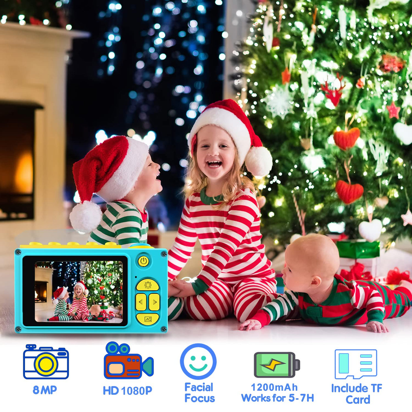 ShinePick Kamera, Digitalkamera , Wasserdicht / 8MP / HD 1080P / 2 Inch Bildschirm/Foto & Video/Rahmen/Filter, Fotoapparat mit 32G Speicherkarte, Geschenke für Kinder (Blau)