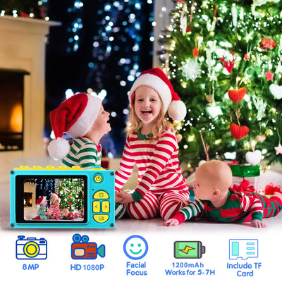 ShinePick Kamera, Digitalkamera , Wasserdicht / 8MP / HD 1080P / 2 Inch Bildschirm/Foto & Video/Rahmen/Filter, Fotoapparat mit 32G Speicherkarte, Geschenke für Kinder (Blau)