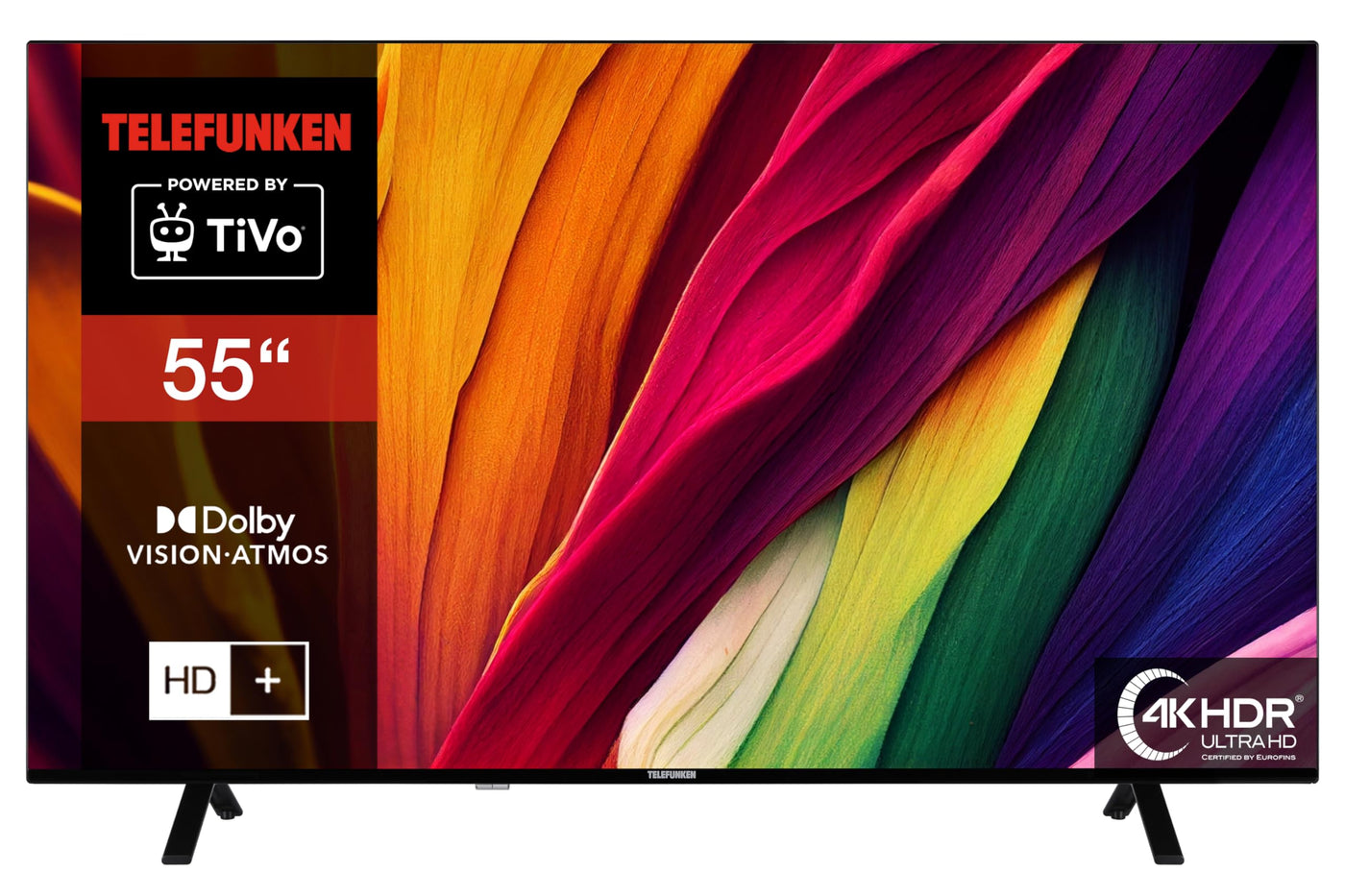 Telefunken Fernseher 55 Zoll Smart TV powered by TiVo (4K UHD, HDR Dolby Vision, Dolby Atmos, Triple-Tuner, 6 Monate HD+ inkl.) XU55TO750S