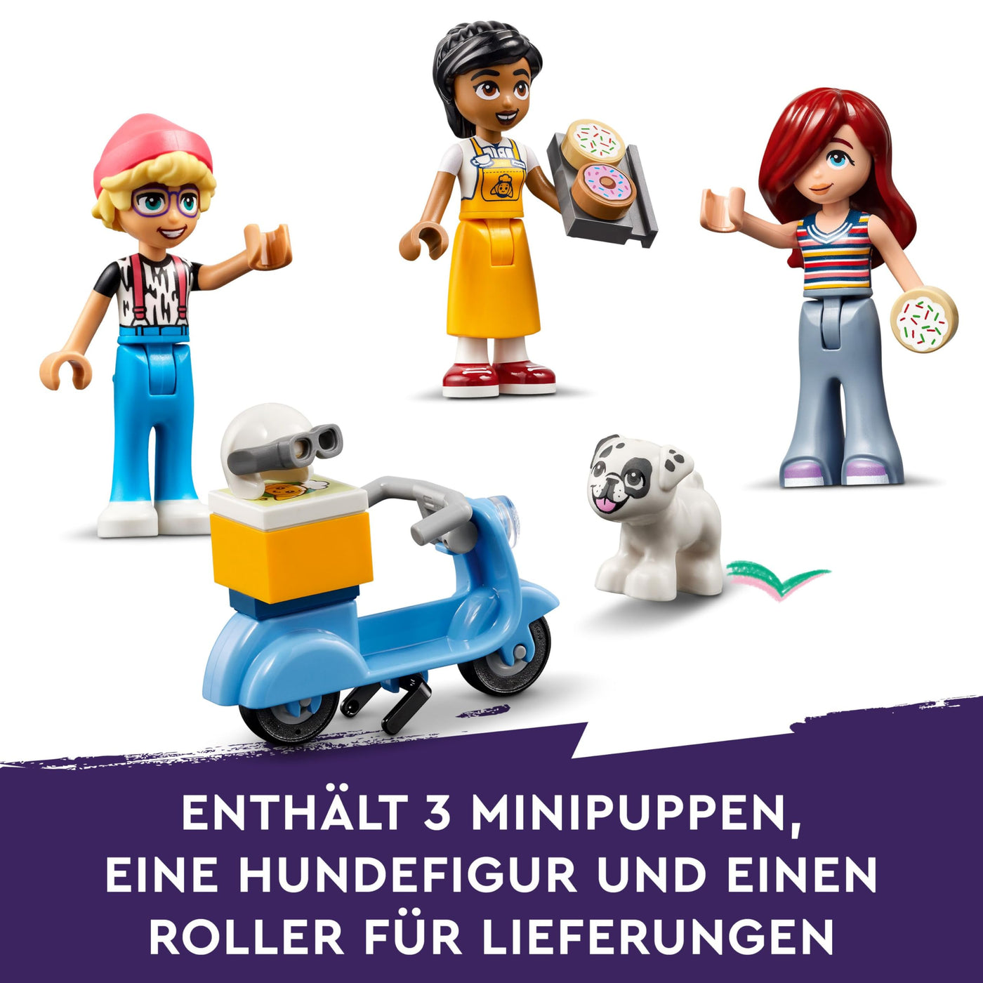LEGO Friends Heartlake City Café, Kinderspielzeug, Spielzeug-Bäckerei, Geschenkidee für Mädchen und Jungen ab 6 Jahren, Set mit 3 Spielfiguren und Hundefigur 42618