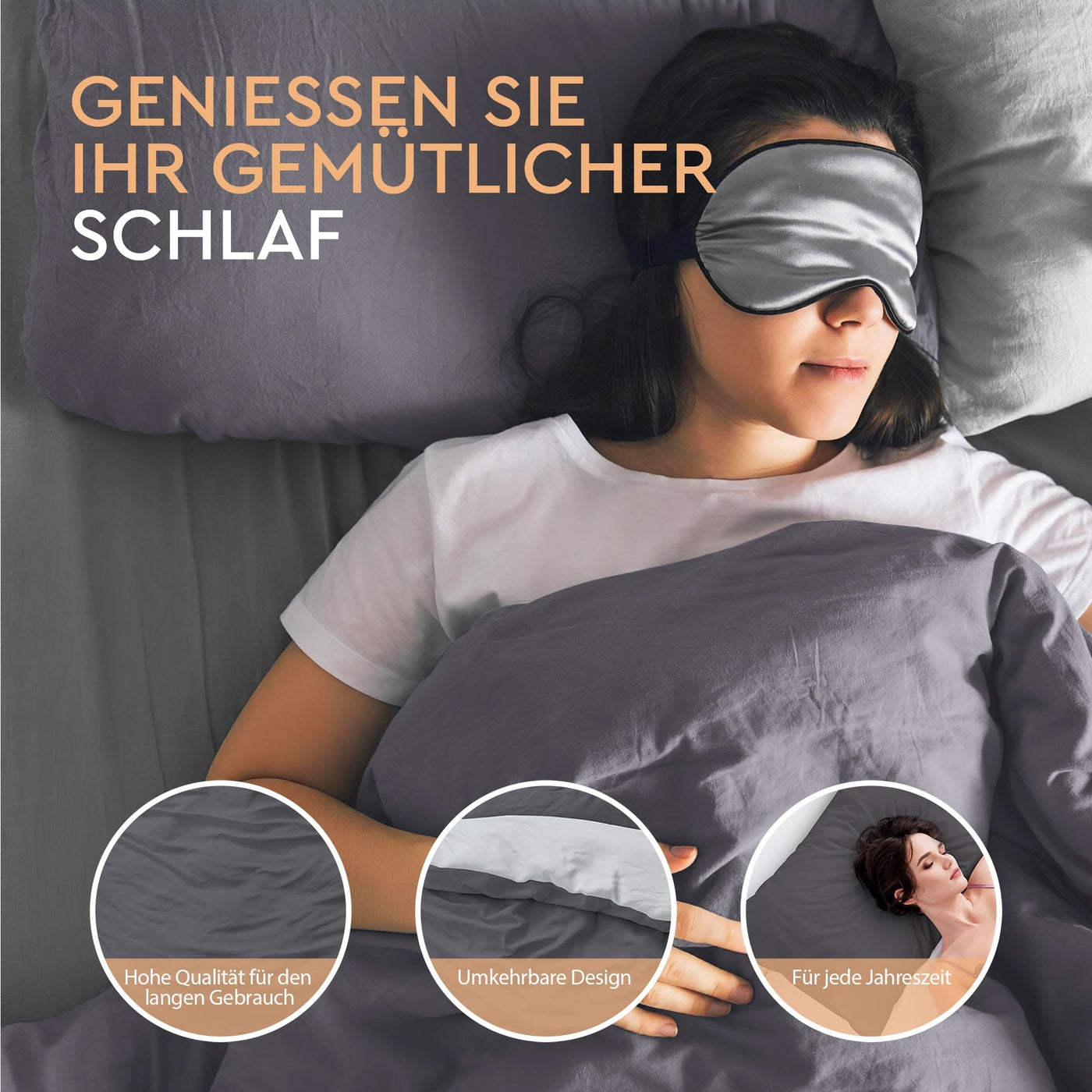 Sleeptime 100% Baumwolle Bettwäsche 135cm x 200cm 4teilig Grau/Anthrazit - weich & bügelfrei Bettbezüge mit Reißverschluss - zweifarbiges Bettwäsche Set mit 2 Kissenbezüge 80cm x 80cm