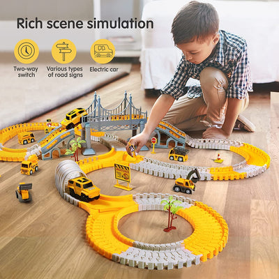 Autorennbahn für Kinder Mit 2 Elektroauto,Autorennbahn Rennbahn 6 Cars Bagger Spielzeug, Flexible Car Track Spielzeugautos Set Für 3 4 5 6 7 Jahre altes Kind Kinder Jungen Mädchen