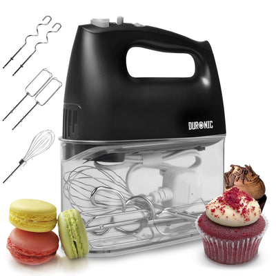 Duronic HM4 BK Handrührer, Mixer mit Rührbesen, Knethaken und Schneebesen, Handmixer mit Aufbewahrungsbox, 400W Handrührgerät, 5 Geschwindigkeitsstufen und Turbo, Kuchen mit Eiercreme-Food-Beater