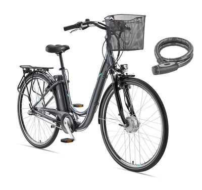 TELEFUNKEN E-Bike Damen 28 Zoll Elektrofahrrad 3-Gang Shimano Nabenschaltung + Rücktritt, Pedelec Citybike mit Fahrradkorb/Fahrradschloss, Frontmotor 250W /10,4Ah / 36V Sitzrohrakku, RC830
