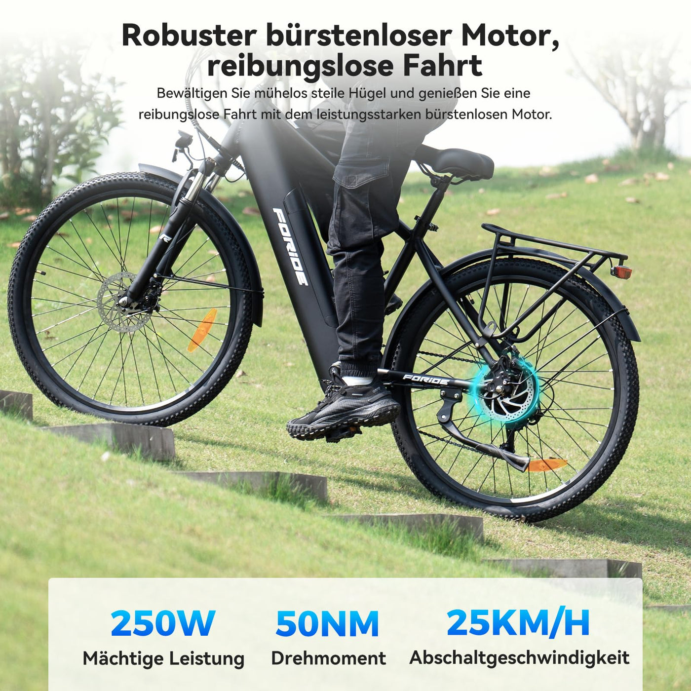 Foride Roamer 1 27,5" E-Bike für Erwachsene, 7 Gang Elektrofahrrad mit Austauschbarem 36V 13Ah Akku, 250W Motor, 25 km/h und 100km Reichweite E-Bike Damen Herren für Städtische Pendler
