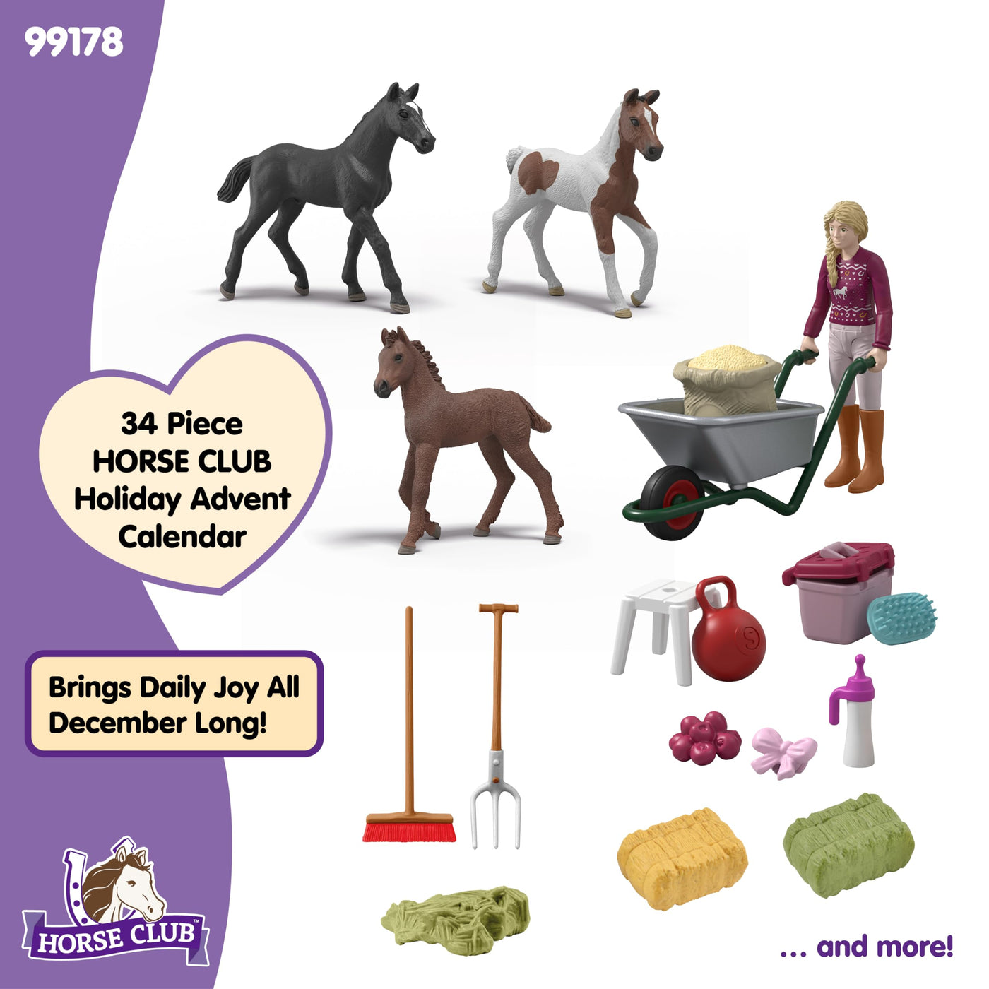 schleich Horse Club | Adventskalender Horse Club 2025 – Weihnachtswunder Fohlenaufzucht 99178 | mit beweglicher Figur Sofia, 3 Pferdefiguren & Zubehör | Geschenkidee für Kinder ab 5 Jahren | 34 Teile