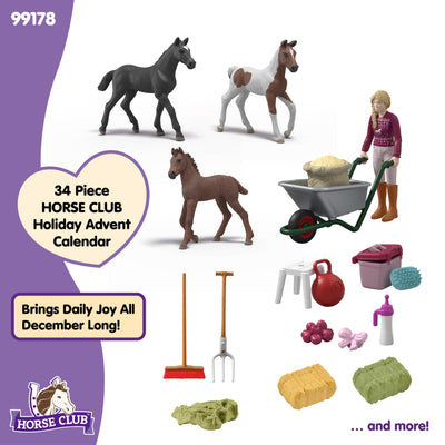 schleich Horse Club | Adventskalender Horse Club 2025 – Weihnachtswunder Fohlenaufzucht 99178 | mit beweglicher Figur Sofia, 3 Pferdefiguren & Zubehör | Geschenkidee für Kinder ab 5 Jahren | 34 Teile