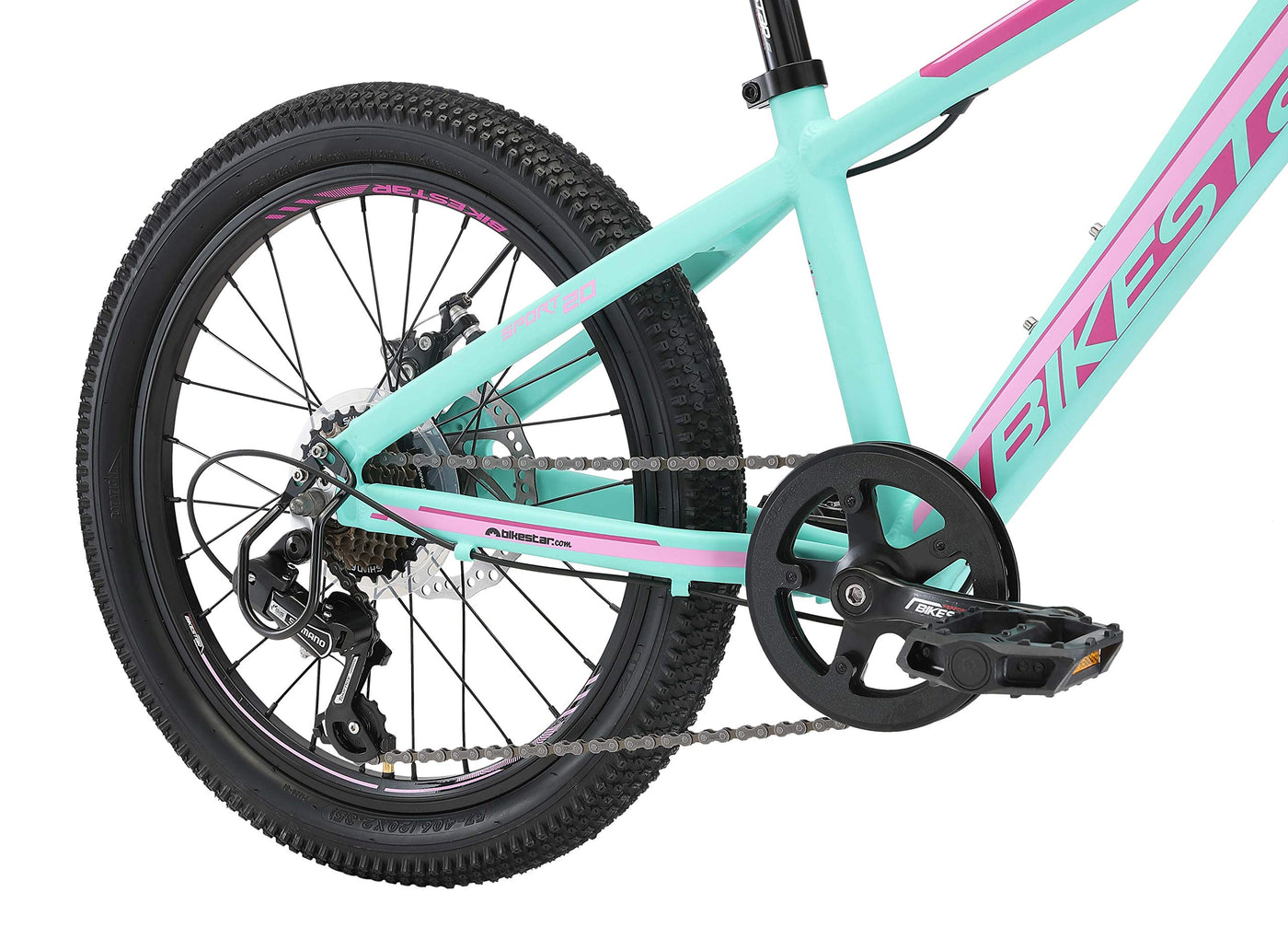 BIKESTAR Kinder Fahrrad Aluminium Mountainbike 7 Gang Shimano, Scheibenbremse ab 6 Jahre | 20 Zoll Kinderrad MTB | Mint Pink