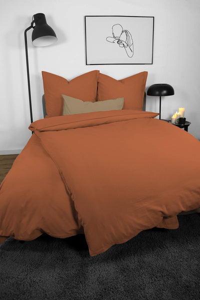 jilda-tex Bio-Bettwäsche Stone-Washed Lissabon 100% Bio-Baumwolle Knitterlook Stehsaum Uni Made in Green (Terrakotta, 135 x 200 cm)