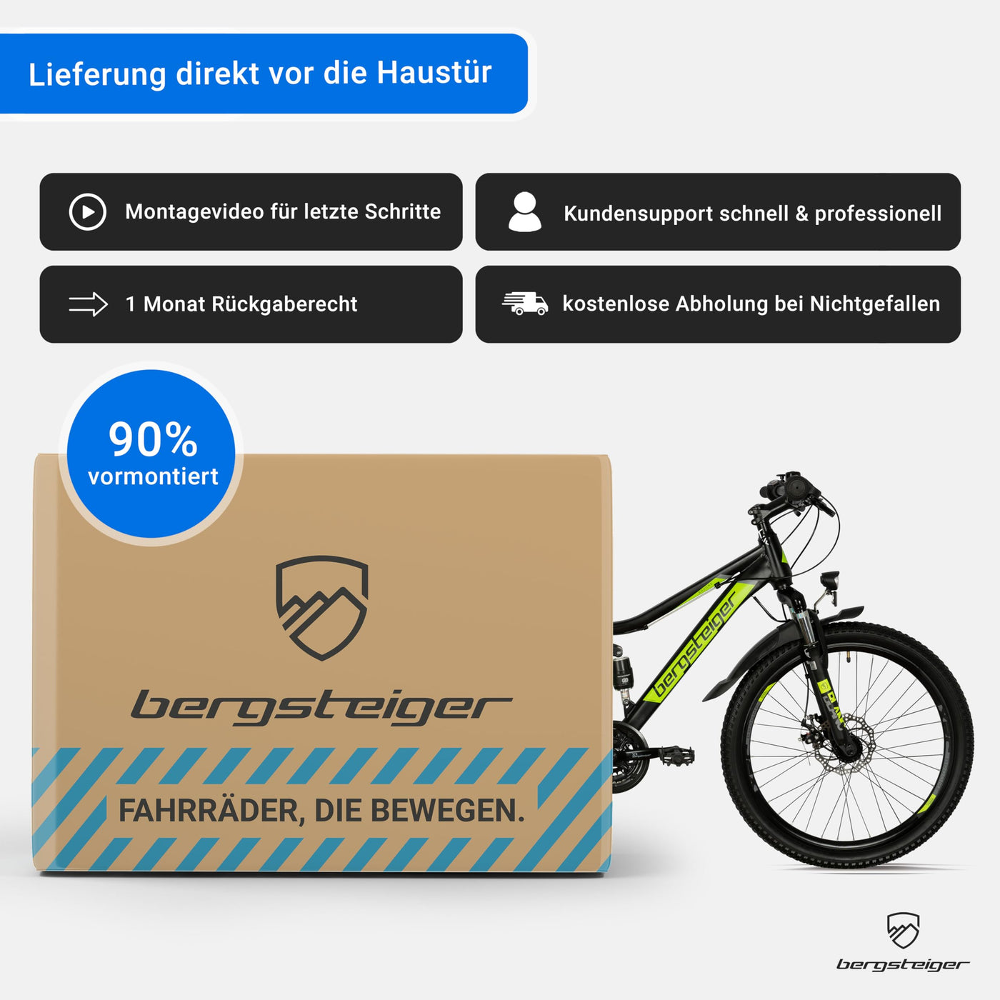 Bergsteiger Broome 24, 26 Zoll Kinderfahrrad, Shimano 21 Gang-Schaltung, StVZO, Mountainbike mit Vollfederung, Scheibenbremsen & Dynamo-Licht, geeignet für 8, 9, 10, 11, 12, 13 Jahre, Jungen & Mädchen