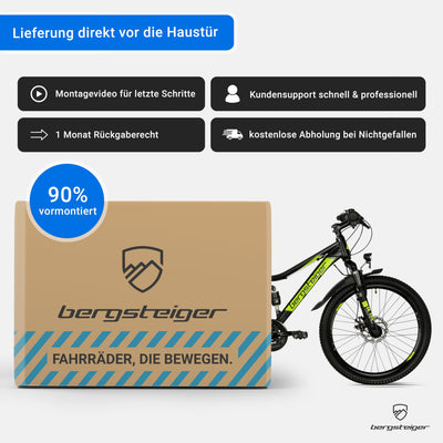 Bergsteiger Broome 24, 26 Zoll Kinderfahrrad, Shimano 21 Gang-Schaltung, StVZO, Mountainbike mit Vollfederung, Scheibenbremsen & Dynamo-Licht, geeignet für 8, 9, 10, 11, 12, 13 Jahre, Jungen & Mädchen