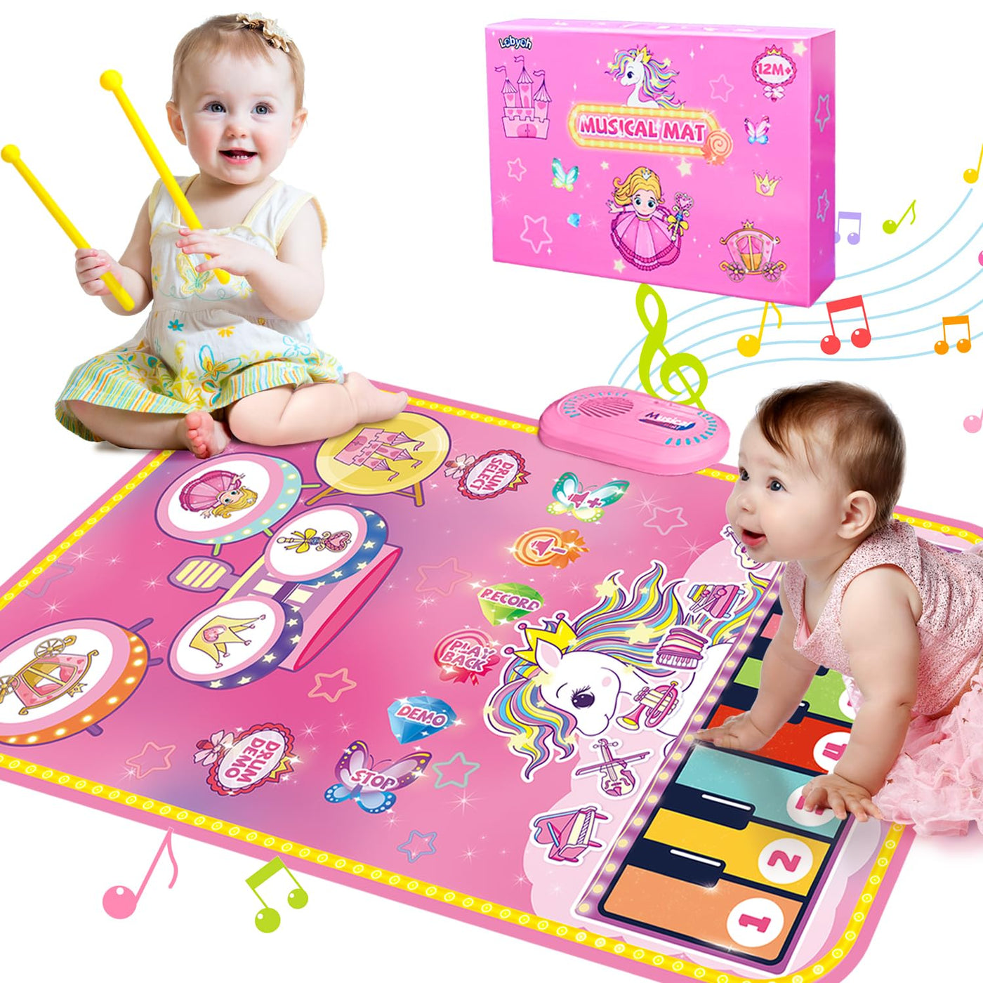 Lobyoh Baby Spielzeug 1 Jähr, 2-in-1-Musikmatte Piano Matte für Kleinkinder, Trommelspielzeug, Prinzessin Geschenke für Mädchen 1 2 3 4 5 Jahren