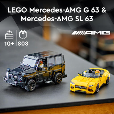 LEGO Speed Champions Mercedes-AMG G 63 & Mercedes-AMG SL 63, Bauset mit 2 Spielzeug Autos und 2 Fahrer Minifiguren, Geschenk für Jungen und Mädchen, Modellauto Set, Rennwagen Spielzeug 76924