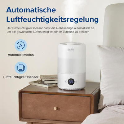 LEVOIT 3L Top Fill Luftbefeuchter, 360° Drehbare Düse Cool Mist Humidifier, 28dB leise, 25H, Raumluftbefeuchter & Aroma Diffuser für Kinderzimmer Schlafzimmer Pflanzen, automatische Abschaltung