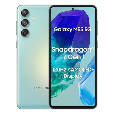 Samsung Galaxy M55 5G (Hellgrün, 8 GB RAM, 128 GB Speicher) | 50 MP Triple Cam | 5000 mAh Akku | Snapdragon 7 Gen 1 | 4 Gen OS Upgrade & 5 Jahre Sicherheitsupdate | Super AMOLED+ Display | ohne