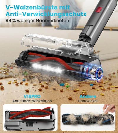 CHEBIO 45000Pa/550W/60Min Akku Staubsauger, Staubsauger Kabellos mit Selbststehendes Design, Staubsauger mit Anti-Tangle-Bürste und 5-Loch-Hocheffizienzfiltration für Hartböden, Teppich, Tierhaare