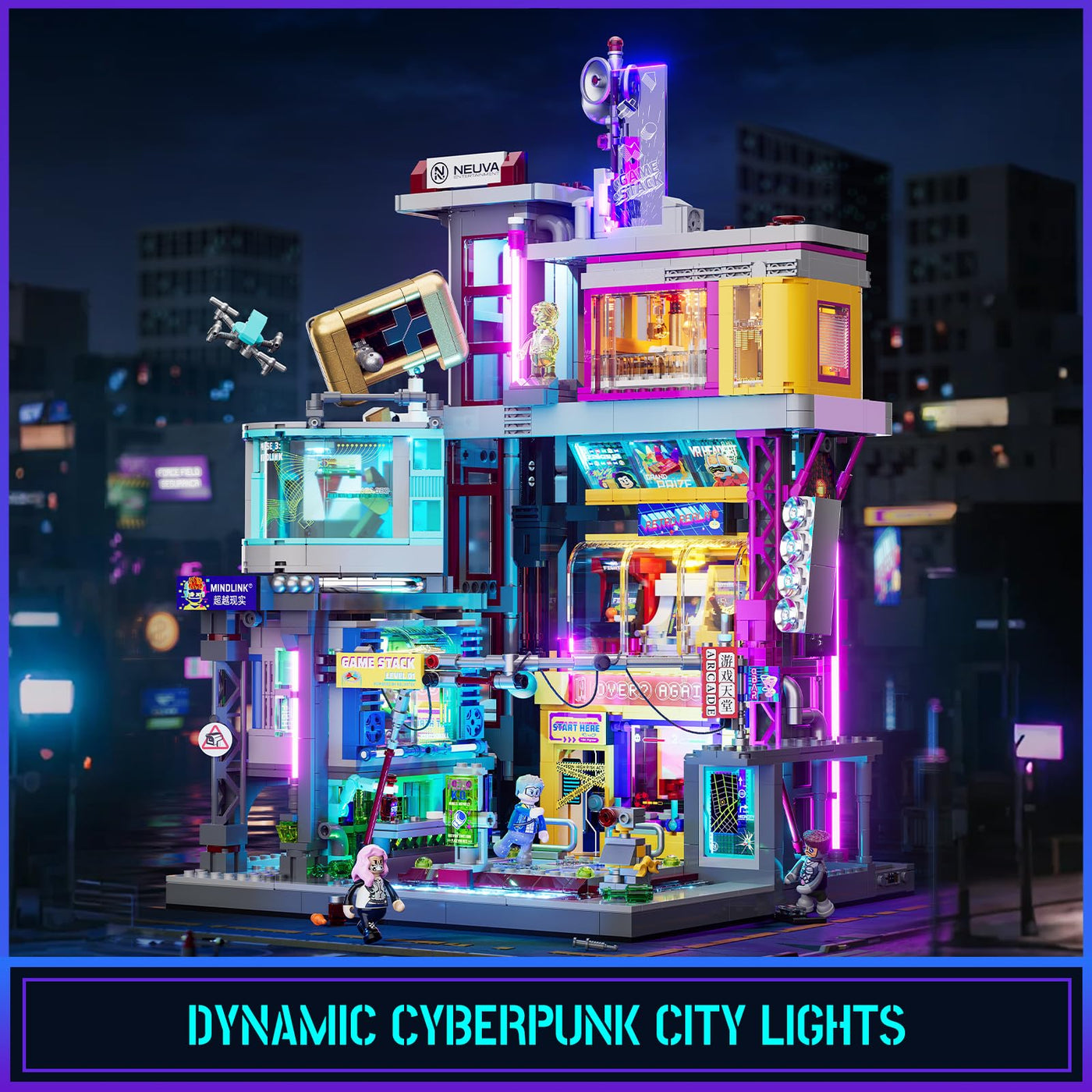 Lumibricks Cyberpunk Spielhalle Licht Bausteine Set – 2580 Klemmbausteine, Modulares Gebäude mit abnehmbaren Mechanismen, Geschenkidee für Erwachsene & Sci-Fi Fans
