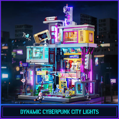 Lumibricks Cyberpunk Spielhalle Licht Bausteine Set – 2580 Klemmbausteine, Modulares Gebäude mit abnehmbaren Mechanismen, Geschenkidee für Erwachsene & Sci-Fi Fans