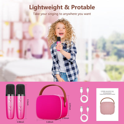 BONAOK Mikrofon Karaoke Spielzeug 2 Mikrofon, Bluetooth Karaokemaschinen für Kinder Erwachsene, Tragbarer Karaoke-Player Mikrofon zum Aufladen, Kinder Elektronisches Spielzeug (Rose)