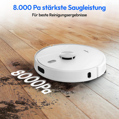 MEDION Saugroboter mit Lasernavigation und Wischfunktion X41 SW (Starke 8000Pa Saugkraft, 2in1 Roboterstaubsauger, präzise Kartenerstellung, Go & No Go Bereiche, mehrere Etagen)
