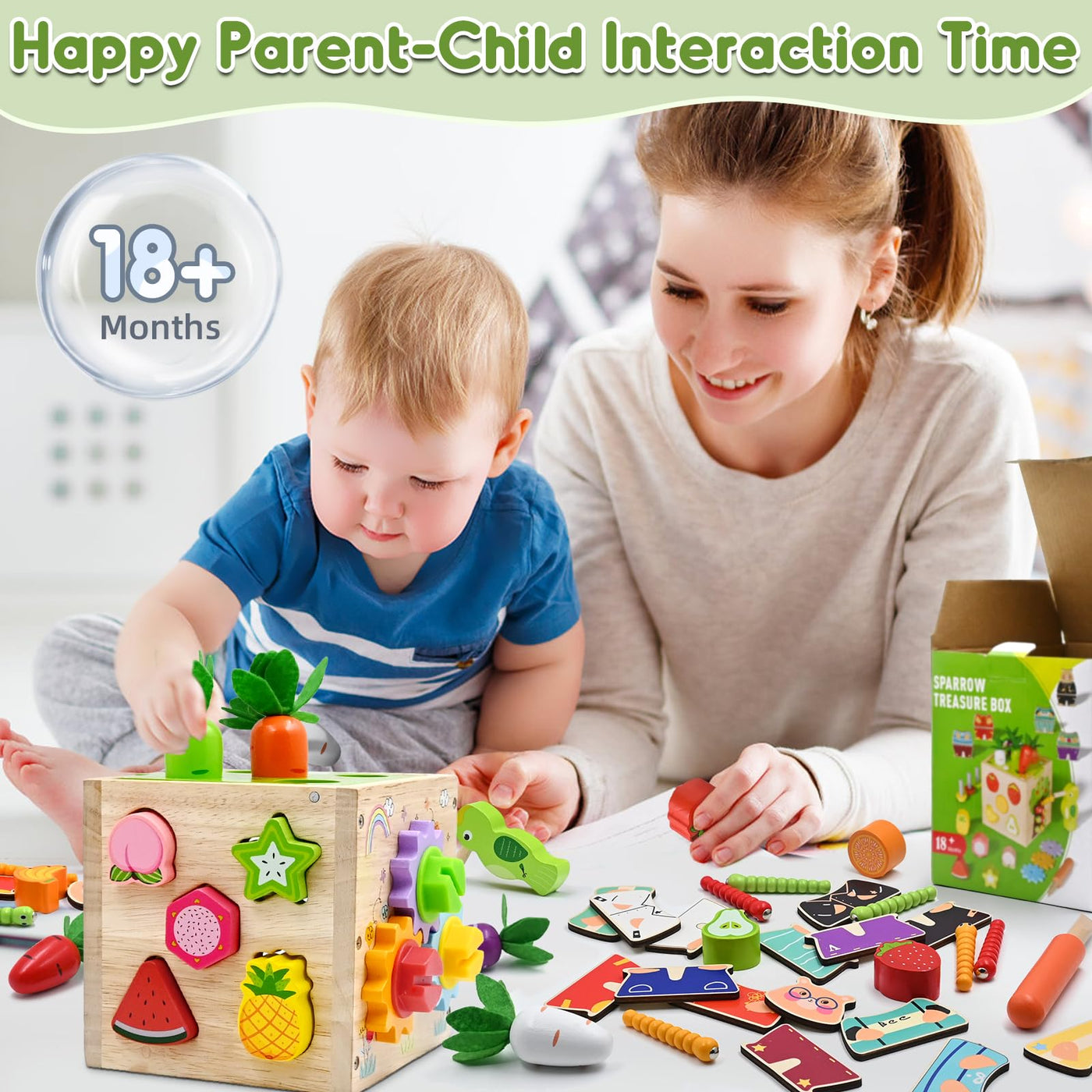 AiTuiTui Motorikwürfel 5 in 1 Aktivitätswürfel Spielzeug ab 1 2 3 4 Jahr Geschenk, 49 Pcs Montessori Lernspielzeug Steckwürfel Holzspielzeug für Kinder, Activity Center Baby ab 18 Monaten