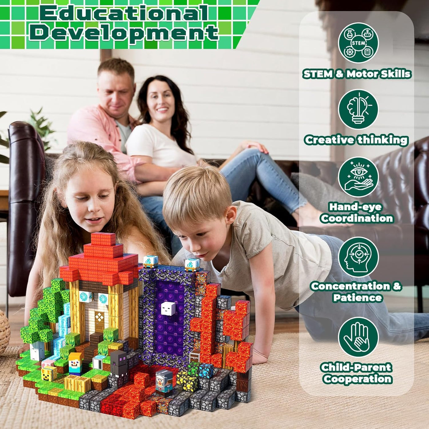 Magnetische Bausteine 150 Stück Abenteuer im Wald mit einem Zeitreise-Portal Edition Magnetbausteine Magnetic Building Blocks Montessori Spielzeug ab 4 5 6 7 8 9 Jahren Geschenke für Kinder ab 4 5 6 7