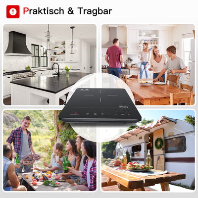 Induktionskochplatte, IsEasy Tragbares Induktionskochfeld 2100W,28cm Induction Hotplates, Kochfelder mit Stecker, 9 Heizstufen, 1-99Min Timer, Touch-Steuerung, Max/Min-Funktion, 220-240V