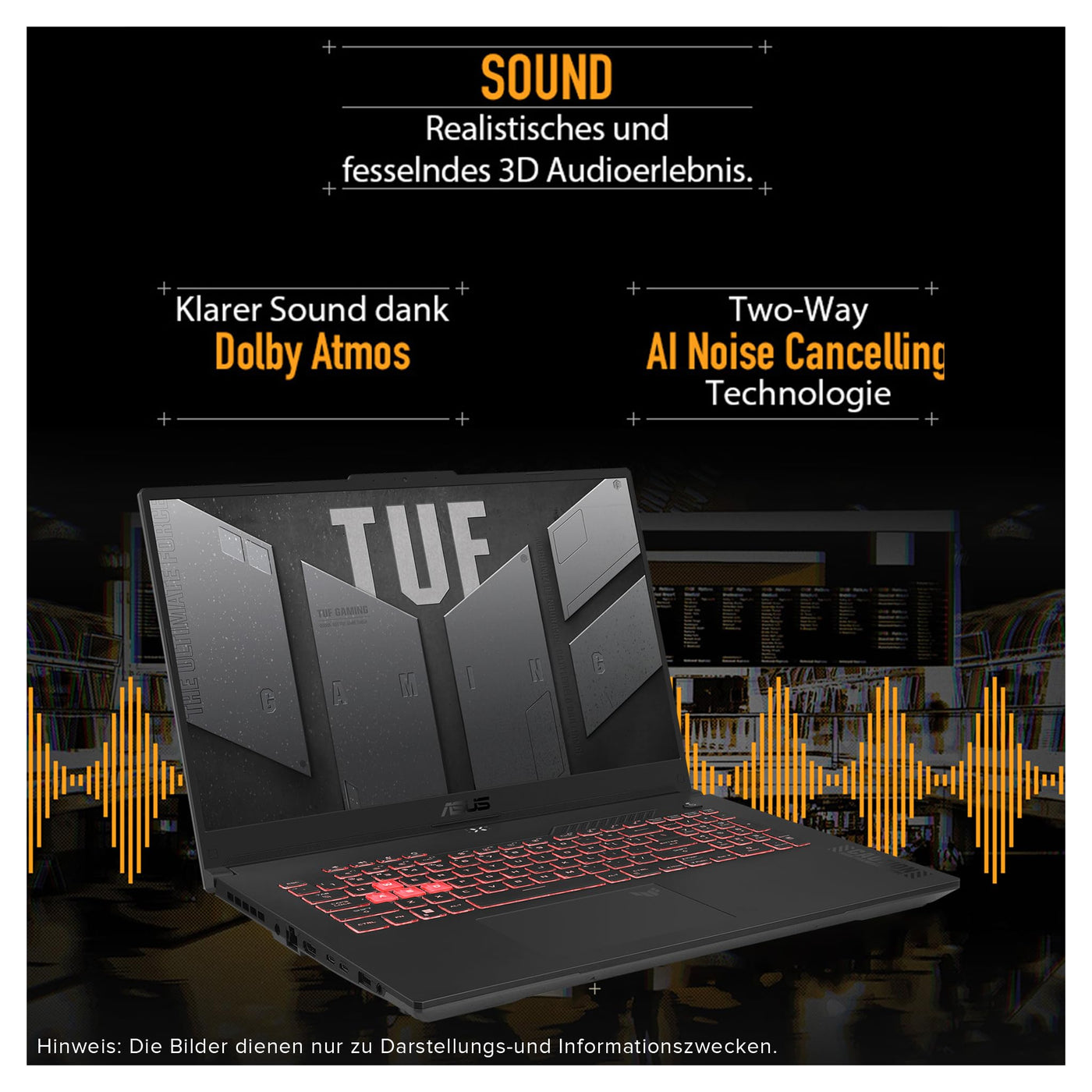 ASUS TUF A17 Gaming Laptop, AMD Ryzen 7-7435HS, 64 GB DDR5 RAM, 1 TB PCIe SSD, 17.3" FHD Display, Nvidia GeForce RTX 4050, 1-Zone RGB QWERTZ Tastatur, Windows 11 Home, Grau
