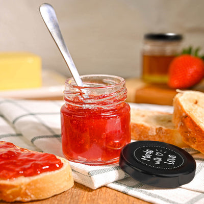 Praknu 24 Mini Gläser mit Deckel 50 ml - Mit Etiketten und Stift - Luftdichte Gläschen zum Verschenken - Für Marmelade und Honig