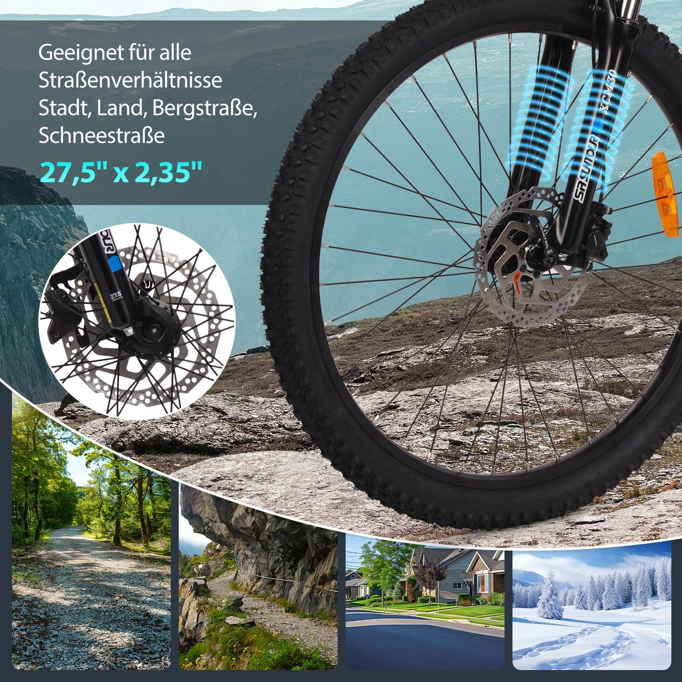 Highphoria Elektrofahrrad Erwachsene 27.5 Zoll, 250W 25 km/h E-Bike mit Batterie, Starker Motor, Kettenschaltung, E-Mountainbike mit Hydraulische Federgabel Pedelec(Schwarz-Grün)