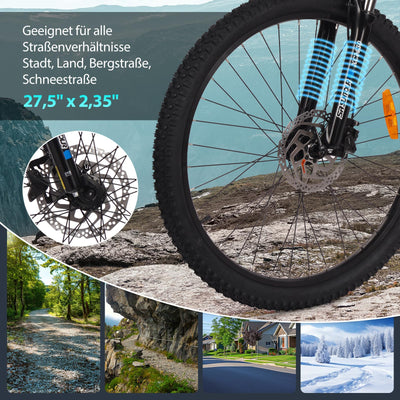 Highphoria Elektrofahrrad Erwachsene 27.5 Zoll, 250W 25 km/h E-Bike mit Batterie, Starker Motor, Kettenschaltung, E-Mountainbike mit Hydraulische Federgabel Pedelec(Schwarz-Grün)