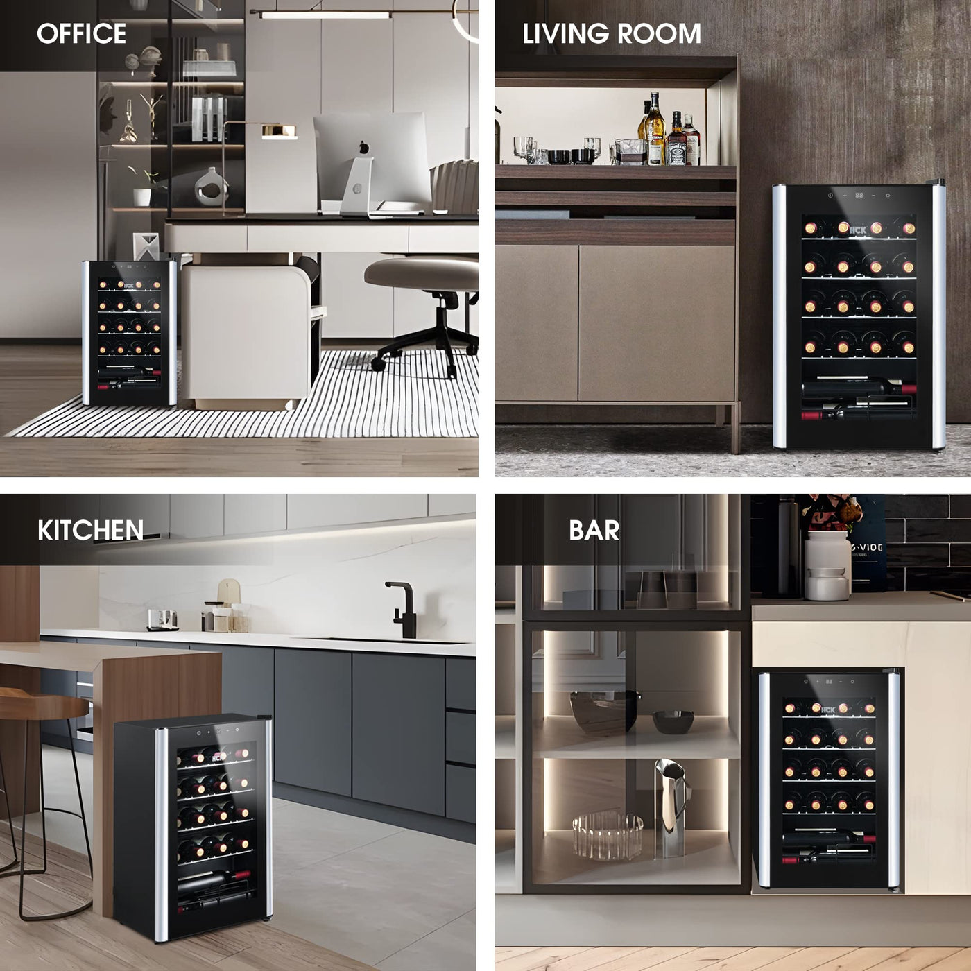 HCK 70L Weinkühlschrank für 24 Flaschen, 4-22°C Weinkühlschränke Flaschenkühlschrank, Getränkekühlschrank mit Glastür, Geräuscharmer Weinschrank, Frostfreie Glastür, Vollglas-Touchpanel, Schwarz