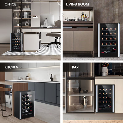 HCK 70L Weinkühlschrank für 24 Flaschen, 4-22°C Weinkühlschränke Flaschenkühlschrank, Getränkekühlschrank mit Glastür, Geräuscharmer Weinschrank, Frostfreie Glastür, Vollglas-Touchpanel, Schwarz