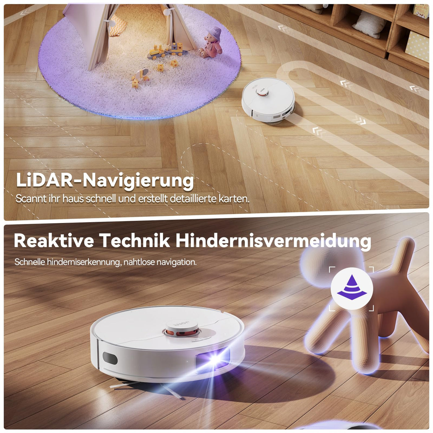JONR P20 Pro Saugroboter mit Wischfunktion und Hubmop, 8000Pa All-in-One Reinigungsstation, Hindernisvermeidung, Adaptive Kantenreinigung, Heißlufttrocknung
