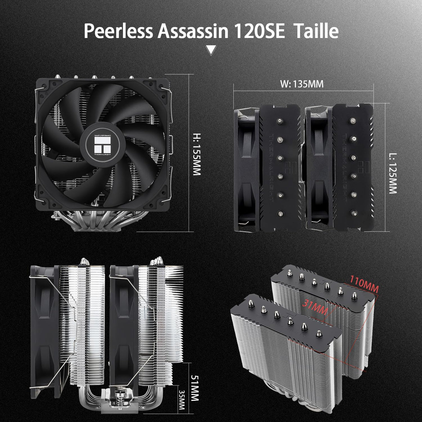 Thermalright Peerless Assassin 120 SE CPU Luftkühler, 6 Heat Pipes, Dual 120mm PWM Lüfter,Aluminium Kühlkörper Abdeckung,AGHP Technologie, für AMD AM4 AM5/Intel 1700/1150/1151/1200