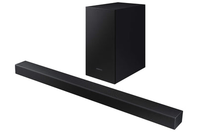 Samsung HW-T420 Soundbar, 150 W, 2,1 Ch, kabelgebundener Subwoofer, Dolby Digital 2.1, Bluetooth 4.2 Power On, Game Mode und One Remote Control, Schwarz