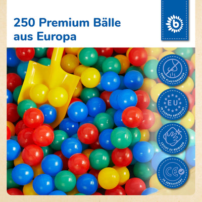 Bieco Bälle für Bällebad | 250 Stück, Größe ca. 6 cm | Bunte Kinder Bälle | Plastic Balls | Geeignet für Babys