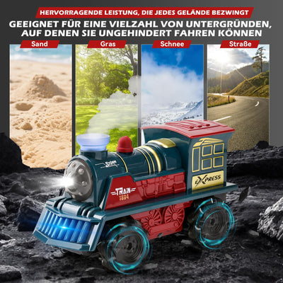 LTFIOON Ferngesteuertes Zug Spielzeug, 2.4GHz RC Dampflok mit Dampf, Licht & Sound, 4WD Eisenbahn mit Fernbedienung, 360° Drehung,Ferngesteuertes Auto Kinder ab 6 Jahren