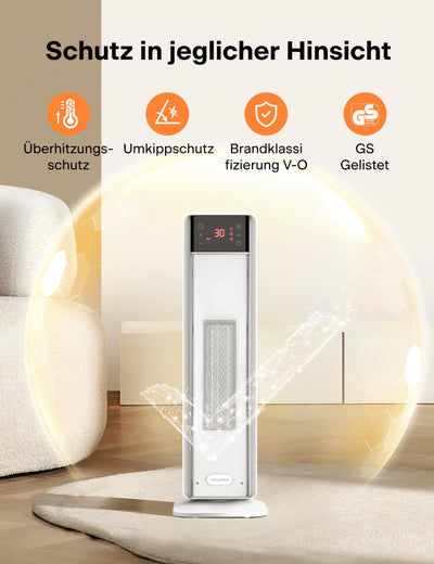PELONIS Heizlüfter Energiesparend 2000W, Leise Keramik Heizlüfter mit Fernbedienung & Thermostat, 75° Oszillation & 24 Std. Timer, Elektrischer Heizlüfter für Schlafzimmer, Elektroheizung Heater 58CM