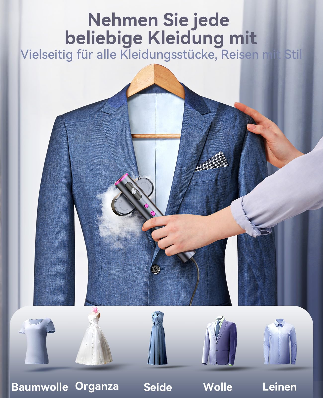 Reise Dampfglätter mit weltweiter Spannung(100-240V), Tragbare Steamer für Kleidung, 2-in-1 Reisebügeleisen 1000W Steam iron, 15s schnelles Aufheizen Steamer dampfglätter für Globale Reisen & Zuhause