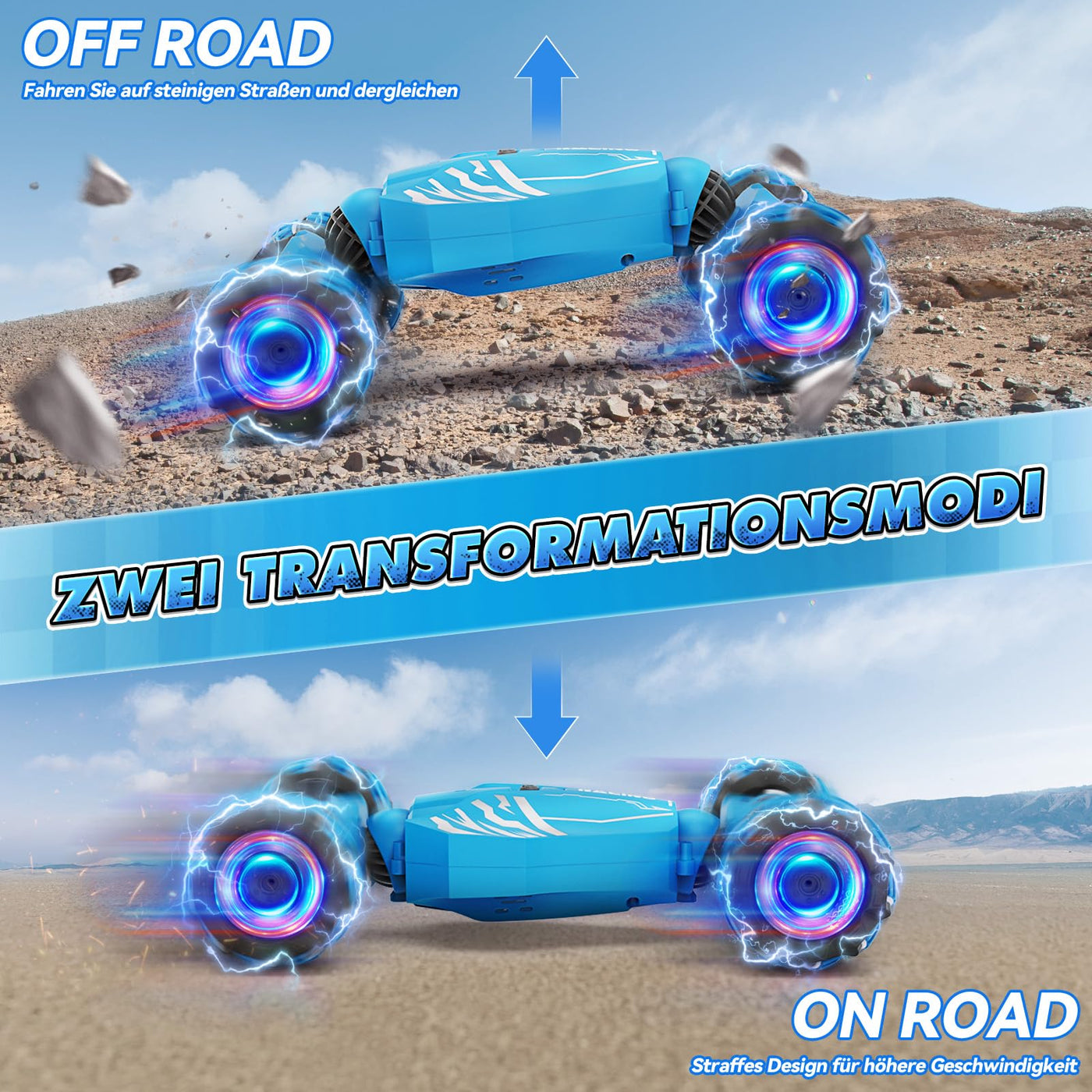 Dysaim Ferngesteuertes Auto ab 6 7 8 9 10 12 Jahre, 4WD RC Auto mit Handsteuerung, 2.4Ghz 360°Drehung Drift Stunt Car mit Licht Musik Spray, Weihnachten Geschenke Spielzeug für Jungen Mädchen, Blau