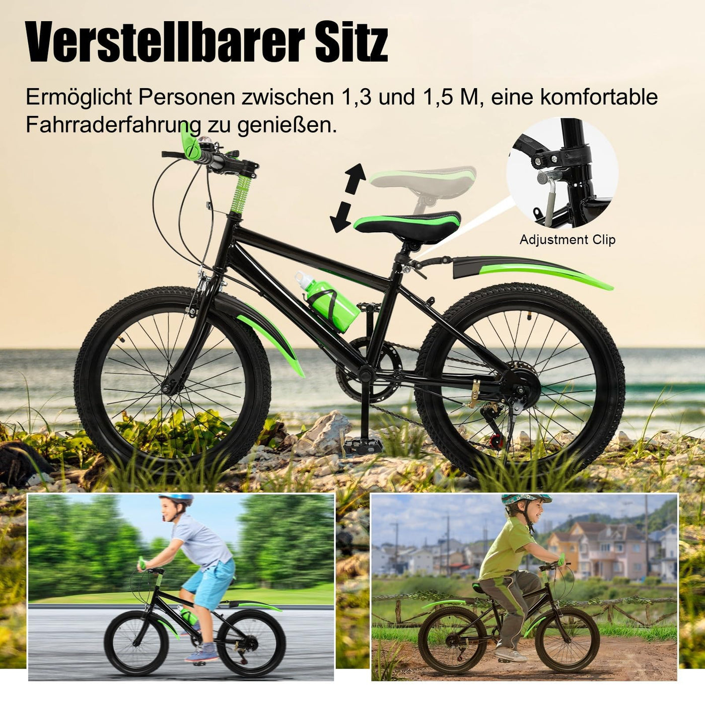 Charocean Mountainbike 20 Zoll Kinderfahrrad Kinder Fahrrad für Jungen & Mädchen, 7 Gang Mountainbike mit Schutzblech, Wasserflasche, Kompassglocke, Tragfähigkeit 85KG, Von 8-13 Jahren (Grün)